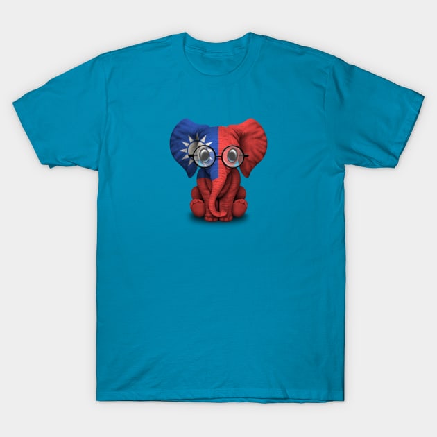 Baby Elephant with Glasses and Taiwanese Flag T-Shirt by jeffbartels